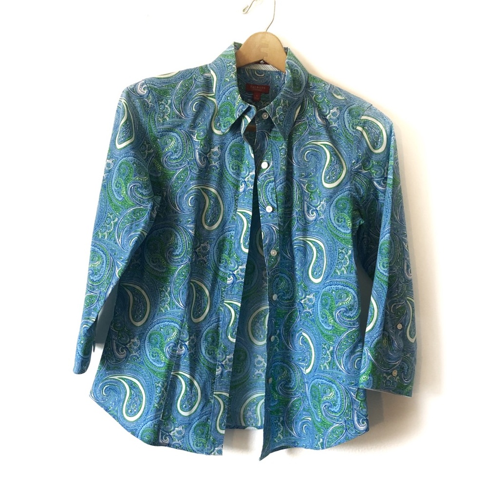 Talbots paisley button up wrinkle resistant blouse size 4